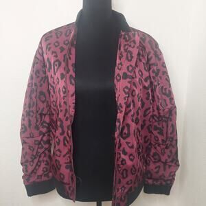 Purple Black Leopard Windbreaker Bomber Jacket Womens Size SMALL- 80s Retro